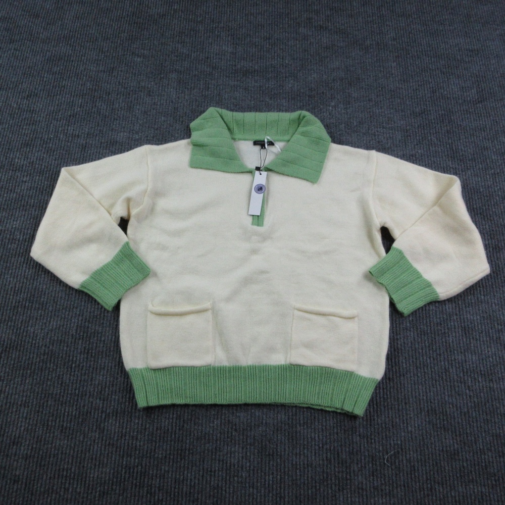 Papermoon Sweater Womens L Cream Collared Pullover Pockets Tight-Knit NWT